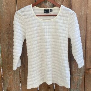 TRIBAL Women’s White Sheer Textured 3/4 Sleeve Top Blouse Size Medium